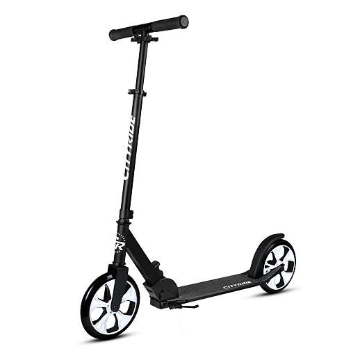Двухколесный самокат CITYRIDE 200, ал. 50/50%, t-bar сталь, грипсы 135мм TPR, колеса PU 200/200, 86A, подножка, abec 9, черный в Джамбо Тойз #3