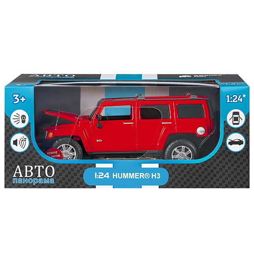 ТМ "Автопанорама" Машинка металлическая, 1:24, Hummer H3, красный,  откр. передние и задняя дверь, капот, свет, звук, свободный ход колес, в/к 24,5 х 12,5 х 10,5 см в Джамбо Тойз #4