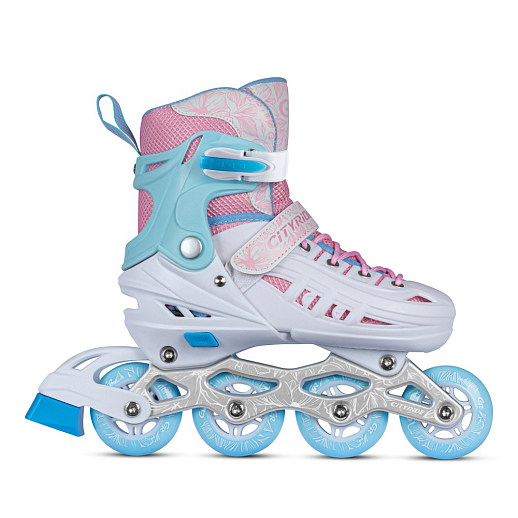 Роликовые коньки CITYRIDE, белый-розовый, PU колеса, переднее колесо со светом, подшипники ABEC 7, пластиковый мысок, в/к 5сл гофорокартон в Джамбо Тойз #5