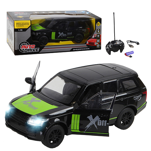 Машинка на радиоуправлении AUTODRIVE, 4WD, 1:16, 5 каналов, открываются двери, свет, зар. устр., зеленый, в/к 39*17*15, , в Джамбо Тойз