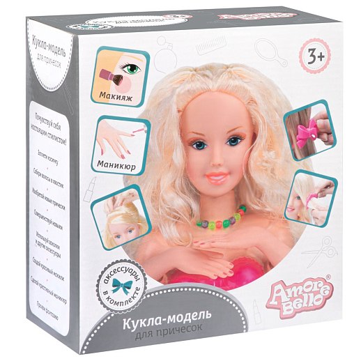ТМ "Amore Bello" Кукла-модель для причесок и маникюра, в комплекте расческа, заколка, резинки для волос, бусы, в/к  19,3x21,3x10 см в Джамбо Тойз #2