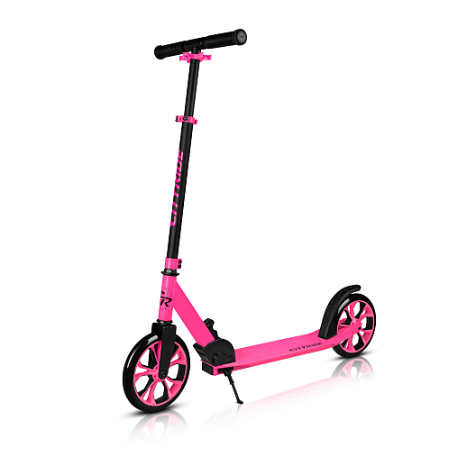 Двухколесный самокат CITYRIDE 200, ал. 50/50%, t-bar сталь, грипсы 135мм TPR, колеса PU 200/200, 86A, подножка, abec 9, розовый в Джамбо Тойз #10