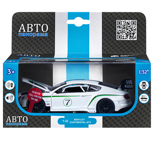 ТМ "Автопанорама" Машинка металлическая 1:32 Bentley Continental GT3, белый, свет, звук, откр. двери и капот, инерция, в/к 17,5*13,5*9 см в Джамбо Тойз #3