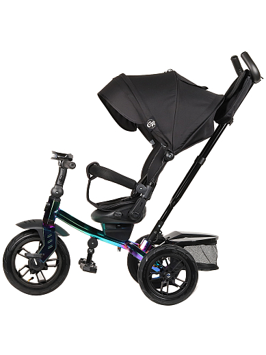 Детский трехколесный велосипед с ручкой CITY-RIDE LUNAR. Поворотное сиденье 360, складная крыша D600, подножки, надувные колеса 12/10, фара, цвет бензин в Джамбо Тойз #3