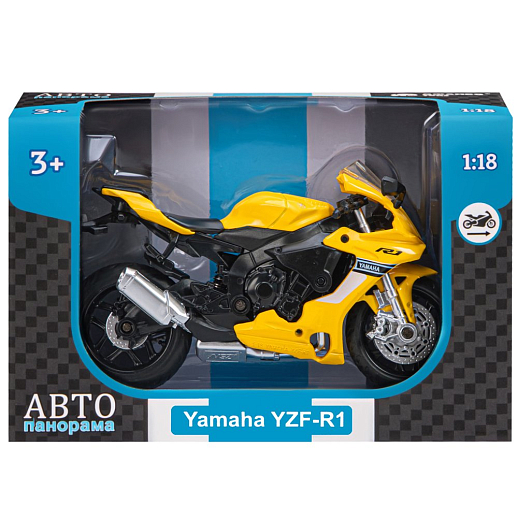 ТМ "Автопанорама" Мотоцикл металл. 1:18 YAMAHA YZF-R1, желтый, свободный ход колес, в/к 9,2 х 4,5 х 14 см в Джамбо Тойз #3