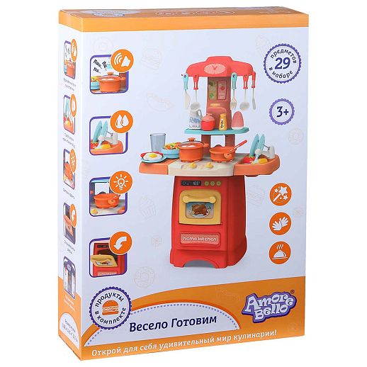 Игровой набор Amore Bello "Кухня", автоматический кран с водой, свет, звук, в комплекте 29 предметов, розовая в/к  54х13х38 см в Джамбо Тойз #9
