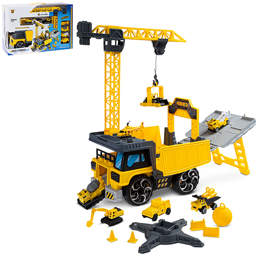 Карьерный самосвал с набором транспорта, раскладывается в стройплощадку, в комплекте: 5 машинок, 1 экскаватор, 1 вертолет, в/к 46,3*16*30,5 см в Джамбо Тойз