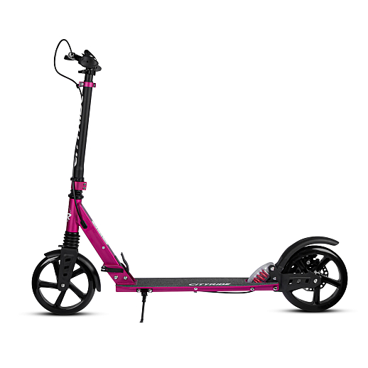 2хкол. самокат CITYRIDE 200MM disk, ал. 100%. Аморт. передний/задний. Колеса PU 200/200 мм. Подшипники: Abec-9. Грипсы: резина. Хомуты анод., замок на руле. Ручной дисковый задний тормоз. Розовый в Джамбо Тойз #4