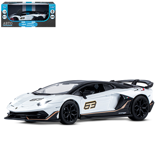 ТМ "Автопанорама" Машинка металлическая, 1:24, Lamborghini SVJ, белый, открываются двери, свободный ход колес, световые и звуковые эффекты, в/к 24,5х12,5х10,5 см в Джамбо Тойз