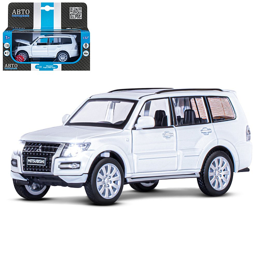 ТМ "Автопанорама" Машинка металлическая 1:33 Mitsubishi Pajero 4WD Turbo, белый, откр. двери, капот и багажник, свет, звук, инерция, в/к 17,5*13,5*9 см в Джамбо Тойз