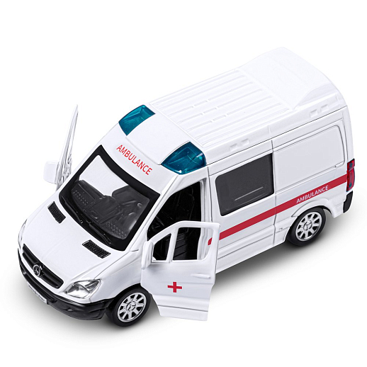 ТМ "Автопанорама" Машинка металлическая 1:53 Mercedes-Benz Sprinter, скорая помощь, откр. двери, инерция, в/к 17,5*12,5*6,5 см в Джамбо Тойз #9