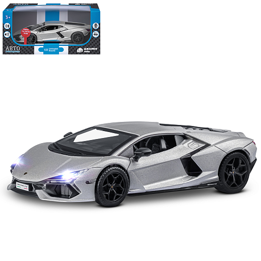 ТМ "Автопанорама" Машинка металл. 1:32 Lamborghini Revuelto, серый, инерция, откр. двери, в/к 17,5*12,5*6,5 см в Джамбо Тойз