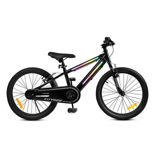 Велосипед двухколесный CITYRIDE, модель CR-B2-10FU, рама сталь, колеса алюминий 20", v-brake тормоза, встроенная в раму подсветка, подножка, цвет чёрный в Джамбо Тойз #7