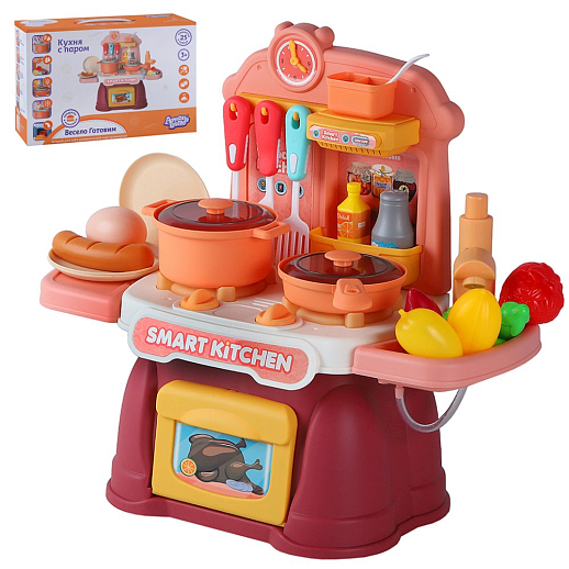 Игровой набор Amore Bello "Кухня", кран с водой, пар, свет, звук, в комплекте 25 предметов, бордовая в/к 22,5х34х12см в Джамбо Тойз
