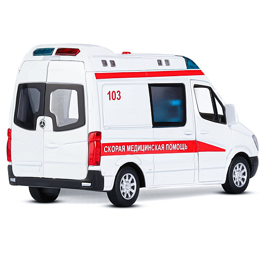 ТМ "Автопанорама" Машинка металлическая 1:32 Mercedes Sprinter "Скорая помощь", белый, откр. передние, боковая и задние двери, свет, звук, инерция, в/к 17,5*13,5*9 см в Джамбо Тойз #9