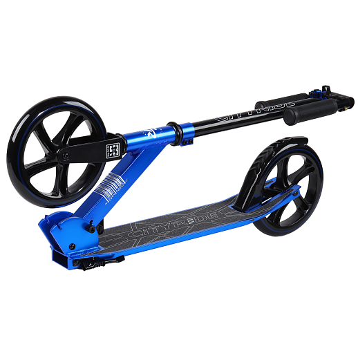 Двухколесный самокат CITYRIDE 200, ал. 50/50%, t-bar сталь, грипсы 135мм TPR, колеса PU 200/200, 86A, подножка, abec 9, цвет Синий в Джамбо Тойз #3