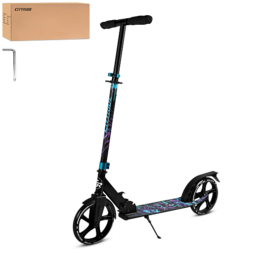 2хкол. самокат CITYRIDE 200, сталь 100%, грипсы 135мм TPR, колеса PU 200/200 мм. Черный в Джамбо Тойз