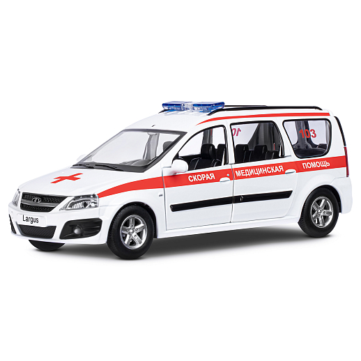 Машинка металлическая Автопанорама, инерционная, коллекционная модель LADA LARGUS, масштаб 1:24, "Скорая помощь", свет, звук, открываются 4 двери, капот, багажник, белый, в/к 24,5*12,5*10,5 см в Джамбо Тойз #2