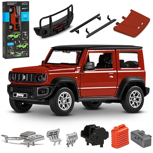 ТМ "Автопанорама" Машинка металлическая 1:32 Suzuki Jimny 2018, красный, тюнинг, откр. двери, свободный ход колес, в/к 23,5*10*4 см в Джамбо Тойз