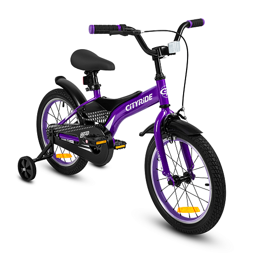 Детский велосипед "Cityride REVO", модель CR-B2-05, рама сталь, кожух цепи 100%, обода алюм. 16", втулки сталь, покрышки 2,125, страх. колеса, руль сталь. вынос сталь, задние ножные тормоза, передний клещевой, крылья пластик, отражатели пер/зад и на спицах, цвет фиолетовый в Джамбо Тойз