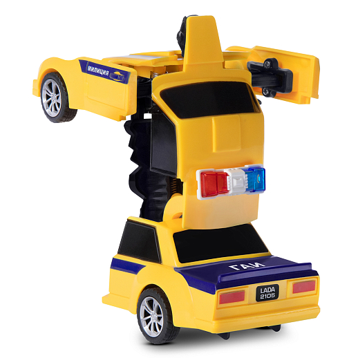 AUTODRIVE_LADA 2105_Милиция,машинка-робот фрикционная,13,5см,одной кнопкой трансформируется в робота,цвет желт.,в/к 13,5*6,5*5,5 см в Джамбо Тойз #5