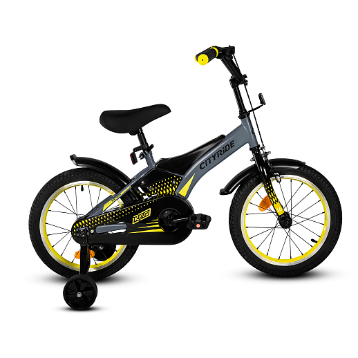 Детский велосипед "Cityride REVO", модель CR-B2-05, рама сталь, кожух цепи 100%, обода алюм. 16", втулки сталь, покрышки 2,125, страх. колеса, руль сталь. вынос сталь, задние ножные тормоза, передний клещевой, крылья пластик, отражатели пер/зад и на спицах, цвет серый-жёлтый в Джамбо Тойз #3