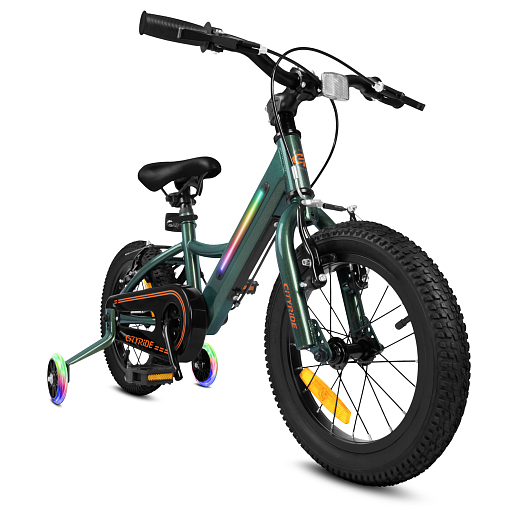 Велосипед двухколесный CITYRIDE, модель CR-B2-11FU, рама сталь, колеса алюминий 14", v-brake тормоза, встроенная в раму подсветка, балансирные колёса, цвет зеленый в Джамбо Тойз #3