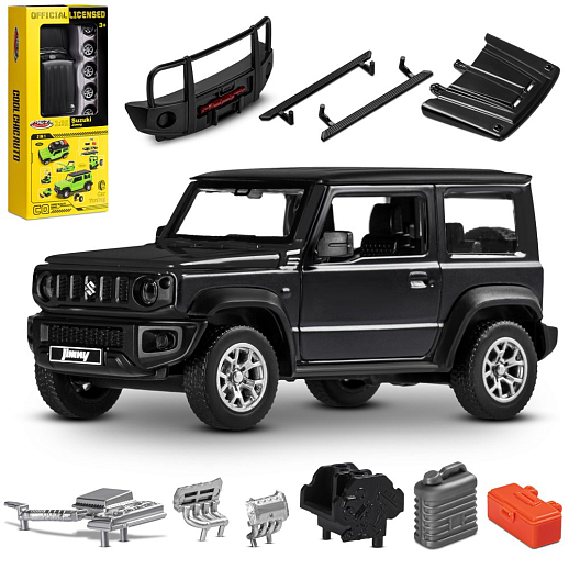 Машинка металлическая 1:32 Suzuki Jimny 2018, черный, тюнинг, откр. двери, свободный ход колес, в/к 23,5*10*4 см в Джамбо Тойз