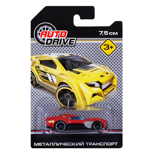 AUTODRIVE Машинка металлическая, свободный ход колес, размер машинки 3,2*7,5*2 см, блистер 10,7*16,5*3 см в Джамбо Тойз #37