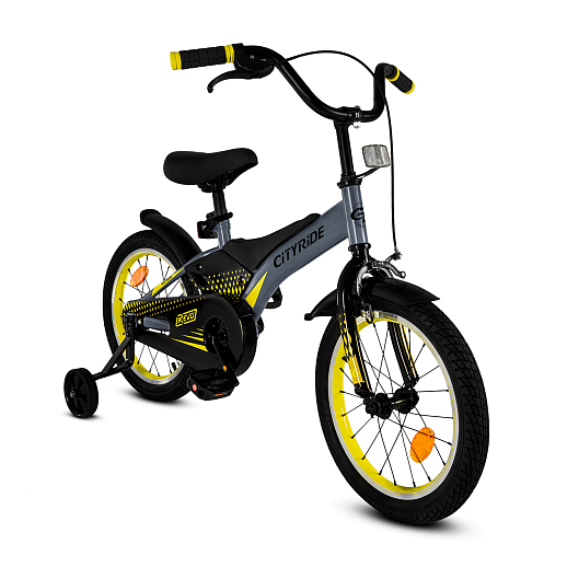 Детский велосипед "Cityride REVO", модель CR-B2-05, рама сталь, кожух цепи 100%, обода алюм. 16", втулки сталь, покрышки 2,125, страх. колеса, руль сталь. вынос сталь, задние ножные тормоза, передний клещевой, крылья пластик, отражатели пер/зад и на спицах, цвет серый-жёлтый в Джамбо Тойз