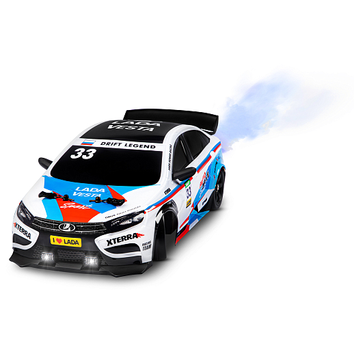AUTODRIVE Р/У Машина для дрифта LADA Vesta с паром,1:16,2.4GHz,4WD,запасн.колеса 4шт.,свет,с аккум,в/к 31*15*15см в Джамбо Тойз #3
