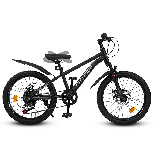 Велосипед CITYRIDE 20", модель CR-B2-12F2, рама сталь, обода двойные алюминий, трансмиссия 1*6 ск, амортизационная вилка, дисковые мех. тормоза цвет серый в Джамбо Тойз #10