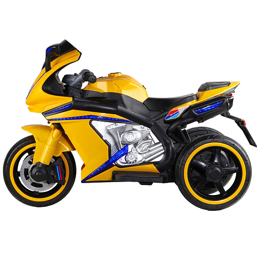 Электромотоцикл детский трёхколёсный на аккумуляторе, USB, MP3, колеса пластик, свет LED. Размер 115*52*77 . Цвет желтый в Джамбо Тойз #2