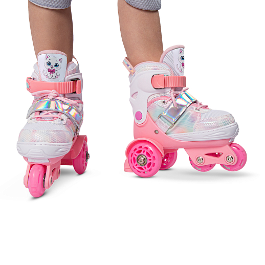 Набор роликов-квадов CITYRIDE, с принтом кошки, шлем, комплект защиты, сумка, колёса PU, текстильный мысок, подшипники ABEC7, розовый-белый, в/к 5сл гофорокартон в Джамбо Тойз #14