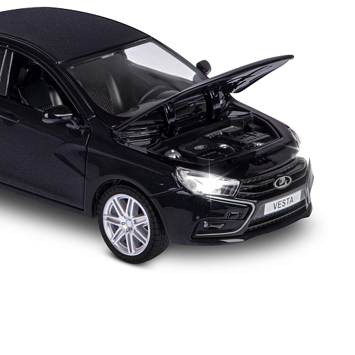 Машинка металлическая Автопанорама, инерционная, коллекционная модель LADA VESTA седан, масштаб 1:24, свет, звук, открываются 4 двери, капот, багажник, черный, в/к 24,5*12,5*10,5 см в Джамбо Тойз #18