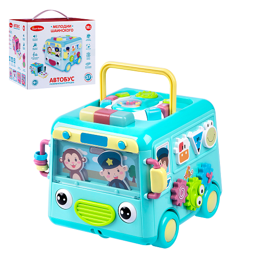 ТМ "Smart Baby" Развивающая игрушка "Автобус" цвет бирюзовый, Шаинский, 57 звуков, стихов, мелодий, песен. Сказки и загадки. Свет, звук, регулирующаяся громкость, в/к 31х22,5х23,5 см в Джамбо Тойз
