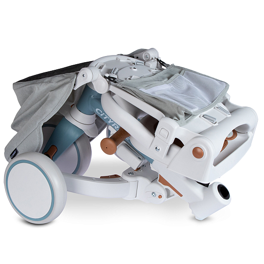 Детский трехколесный велосипед "CITYRIDE". Рама алюминий, может трансформироваться, подножки, колеса 8/7 EVA, капюшон, род. ручка, сине-серый в Джамбо Тойз #11