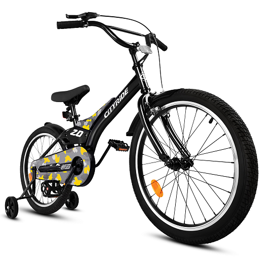 Детский велосипед "Cityride REVO" -рама сталь, кожух цепи 100%, диски алюм. 20, втулки сталь,  покрышки 2,125, страх. колеса, руль сталь. штем сталь, задние ножные тормоза, передний V-brake , звоночек, крылья пластик, отражатели пер/зад на спицах. в Джамбо Тойз #4