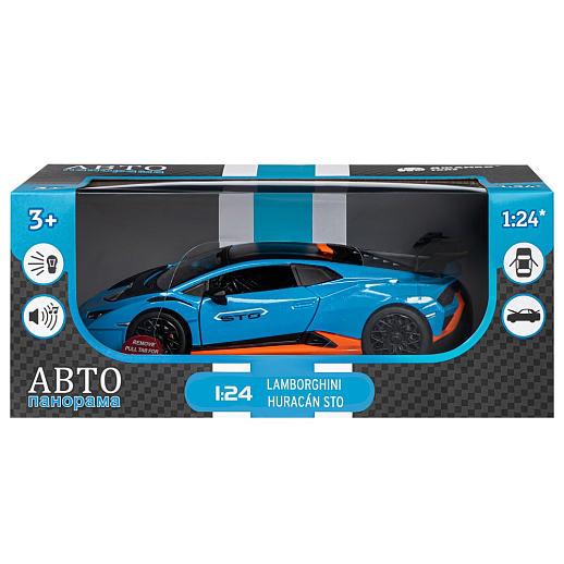 ТМ "Автопанорама" Машинка металлическая, 1:24  Lamborghini  Huracán STO, голубой, откр. двери и капот, свет, звук, свободный ход колес, в/к 24,5х12,5х10,5 см в Джамбо Тойз #23