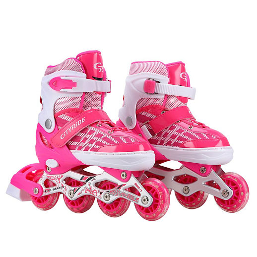 "CITY-RIDE" Комплект (ролики, защита, шлем, конусы 5 шт), переднее колесо со светом, S размер (29-33), ABEC 7, цвет розов в н/сумке в Джамбо Тойз #2