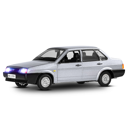 Машинка металлическая Автопанорама, коллекционная модель ВАЗ 21099, масштаб 1:22, свет, звук, открываются двери, капот и багажник, серебряный, в/к 24,5*12,5*10,5 см в Джамбо Тойз