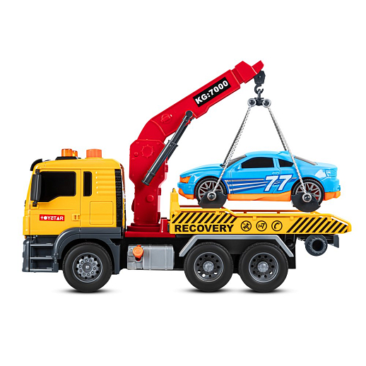 AUTODRIVE_Фрикционный Эвакуатор с машинкой,помповый механизм,звук,свет,на бат.,в гофрокор. 33*12,5*18,5см в Джамбо Тойз #7