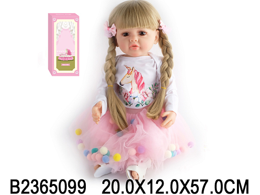 Кукла силиконовая реалистичная, в платье с единорогом, в/к 20х12х57 см в Джамбо Тойз