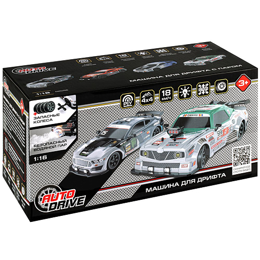 AUTODRIVE 1:16 2.4GHz Р/У Машина для дрифта с паром, 4WD, запасн.колеса 4шт., свет, с аккум, в/к 31*15*15см в Джамбо Тойз #3