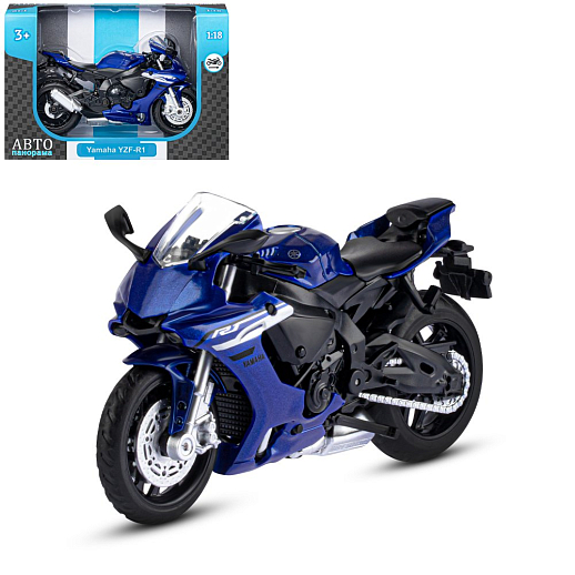 ТМ "Автопанорама" Мотоцикл металлический 1:18 YAMAHA YZF-R1, синий, свободный ход колес, в/к 9,2 х 4,5 х 14 см в Джамбо Тойз
