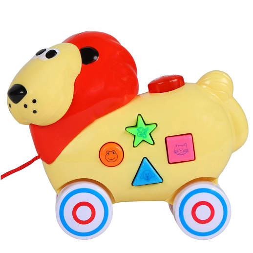 Каталка-игрушка музыкальная "Лев" ТМ "Smart Baby", на веревочке, мелодии В. Шаинского, учим фигуры, животных, в/к 16,5*20,5*9 см в Джамбо Тойз #4