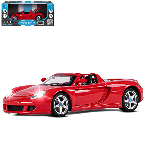 ТМ "Автопанорама" Машинка металлическая, 1:24, Porsche Carrera GT, красный, откр. двери, капот и багажник, свет, звук, свободный ход колес, в/к 24,5х12,5х10,5 см в Джамбо Тойз