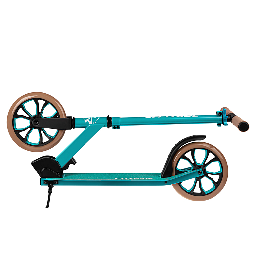 Двухколесный самокат CITYRIDE 200, ал. 50/50%, t-bar сталь, грипсы 135мм TPR, колеса PU 200/200, 86A, подножка, abec 9, зеленый в Джамбо Тойз #5