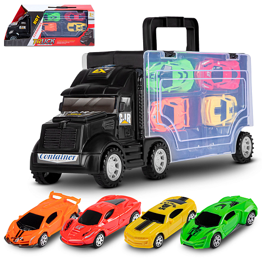 Автовоз-чемодан,в комплекте 4 машинки,свободн.ход колес,в/к 30,5*8,5*12см в Джамбо Тойз