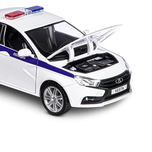 Машинка металлическая Автопанорама, инерционная, коллекционная модель LADA VESTA "Полиция" седан, масштаб 1:24, свет, звук, открываются 4 двери, капот, багажник, белый, в/к 24,5*12,5*10,5 см в Джамбо Тойз #17